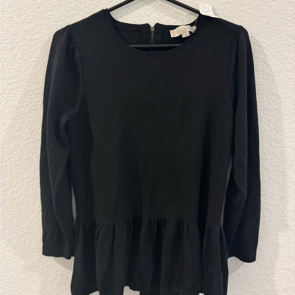 LOFT Black Peplum Sweater with Back Zip – Size Large